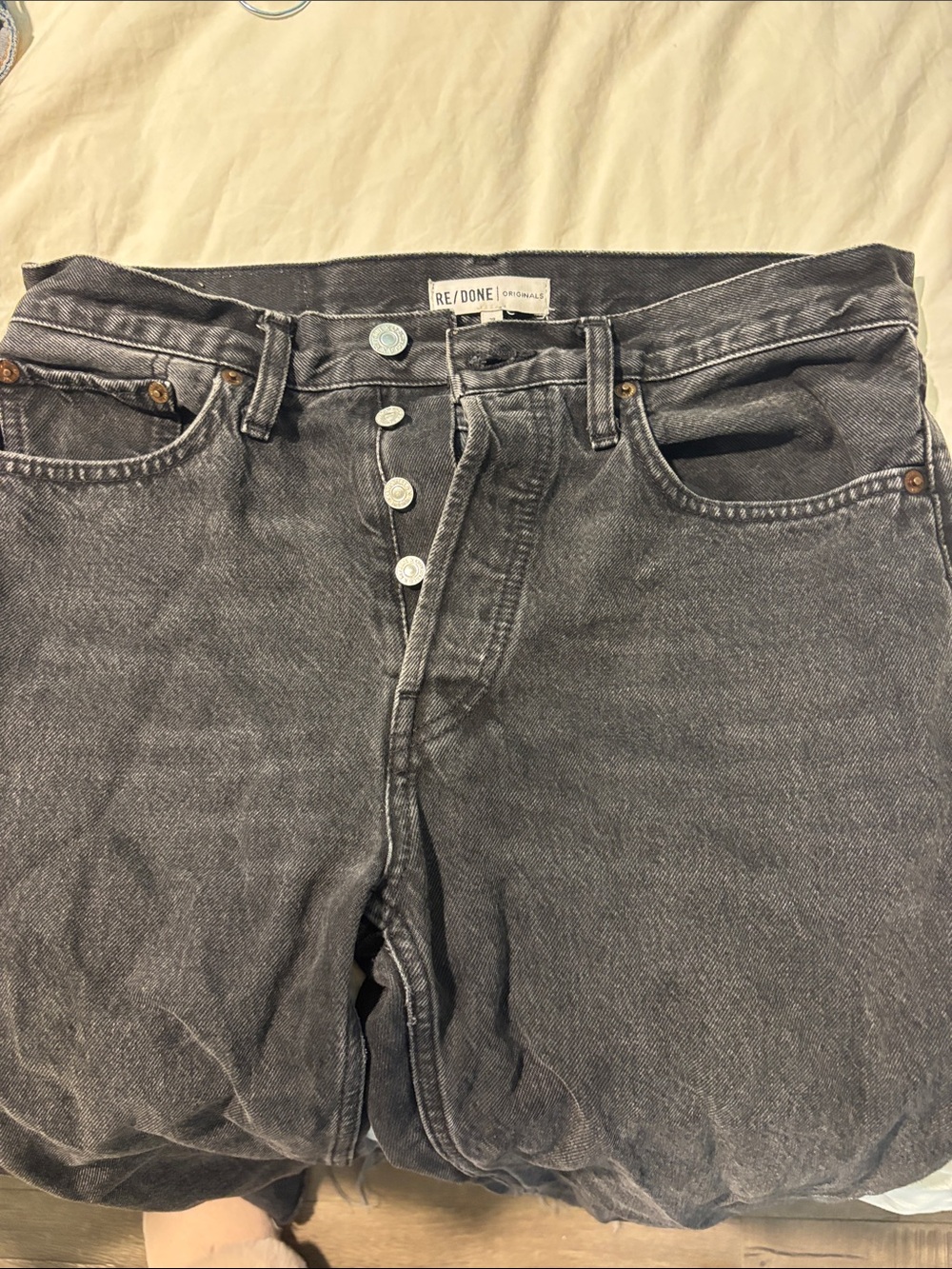 Re/Done Women's Washed Black Button-Fly Boyfriend Jeans